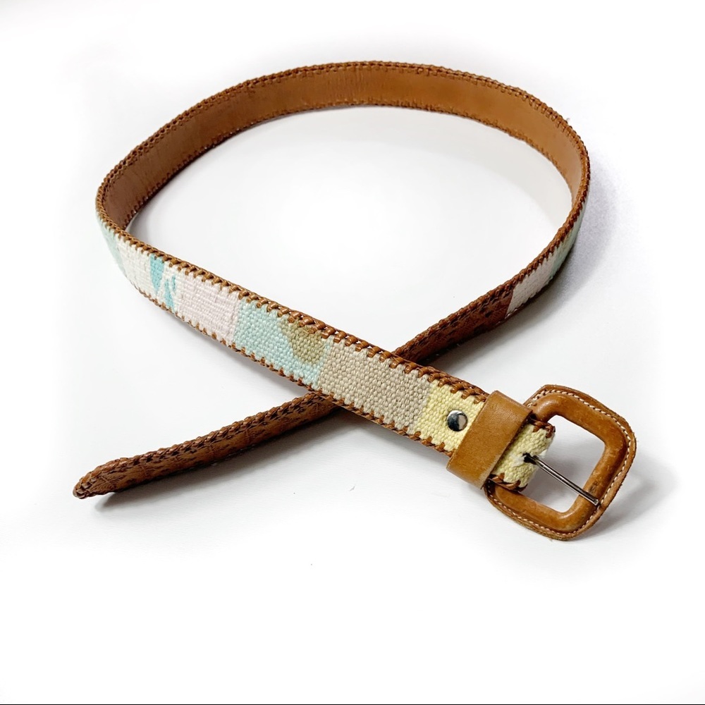Vtg Guatemalan Leather w/ Handwoven Cotton Belt M